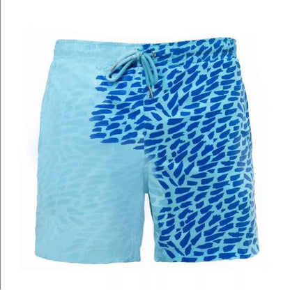 Magical Change Color Beach Shorts Men Swimming Trunks - Blue wave point / L On sale