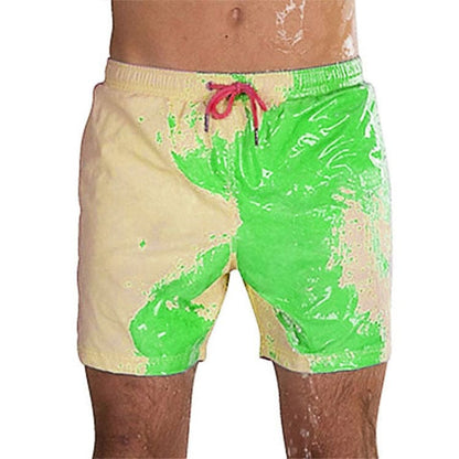 Magical Change Color Beach Shorts Men Swimming Trunks - Green yellow / 3XL On sale