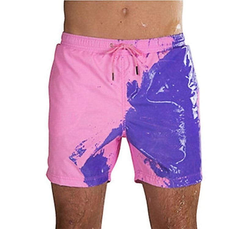 Magical Change Color Beach Shorts Men Swimming Trunks - Purple powder / 2XL On sale