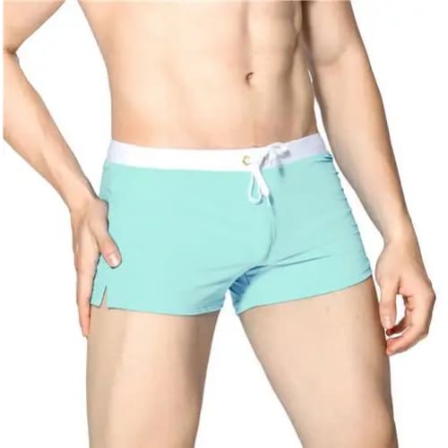 Men’s Breathable Quick‑Dry Swim Trunks – Boxer Brief Style - Cyan / S On sale