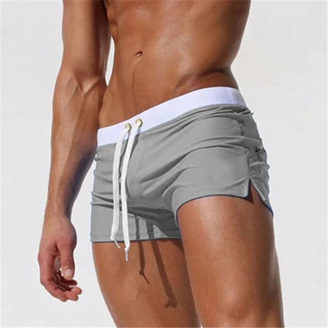 Men’s Breathable Quick‑Dry Swim Trunks – Boxer Brief Style - Light gray / S On sale