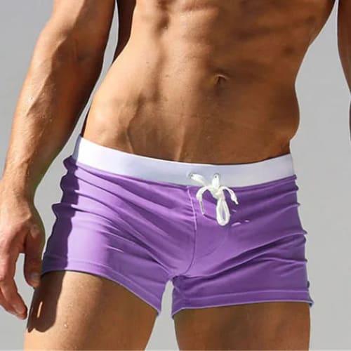 Men’s Breathable Quick‑Dry Swim Trunks – Boxer Brief Style - Purple / S On sale