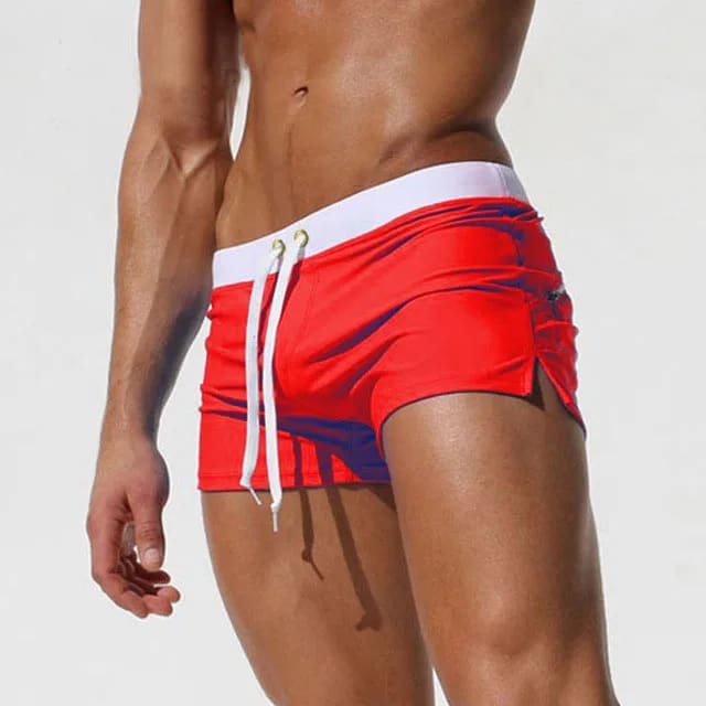 Men’s Breathable Quick‑Dry Swim Trunks – Boxer Brief Style - Red / S On sale