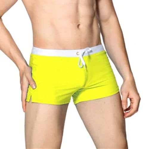 Men’s Breathable Quick‑Dry Swim Trunks – Boxer Brief Style - Yellow / S On sale