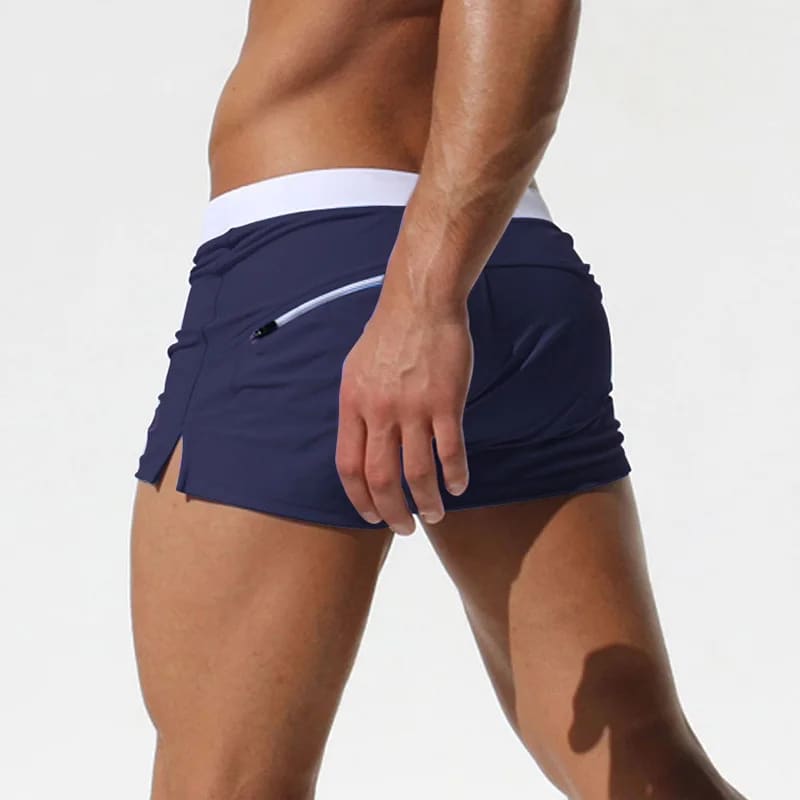 Men’s Low Waist Surfing Trunks – Sexy Swim Shorts with Pockets - dark blue / M On sale