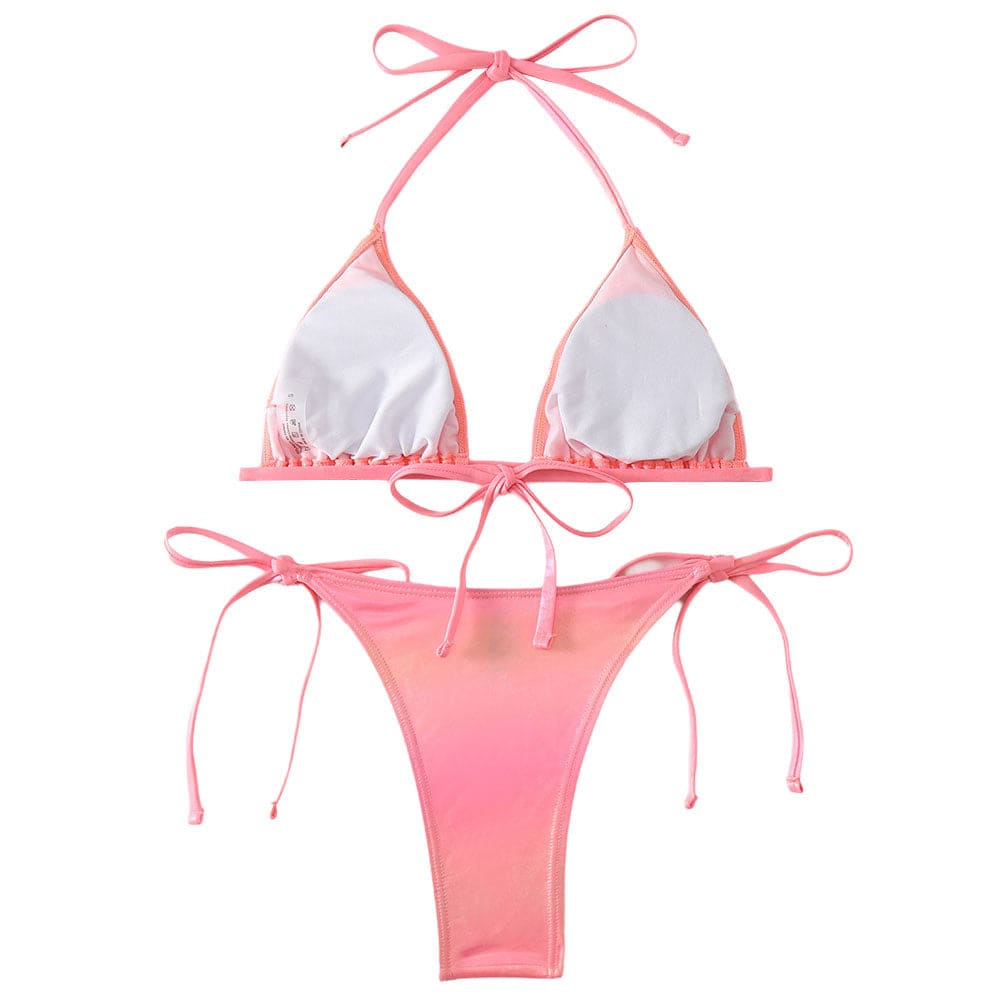 Metallic Foil Tie String Triangle Halter Bikini - On sale