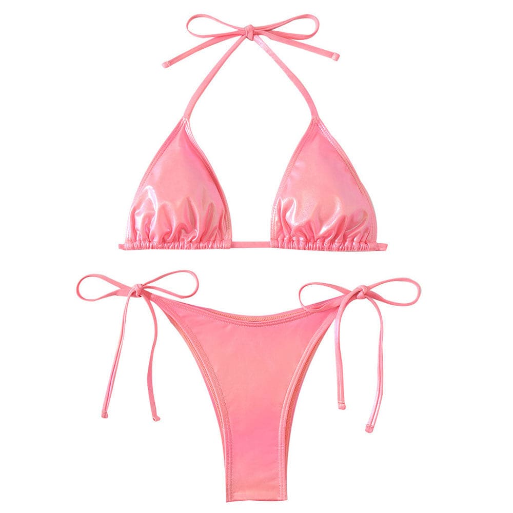 Metallic Foil Tie String Triangle Halter Bikini - On sale