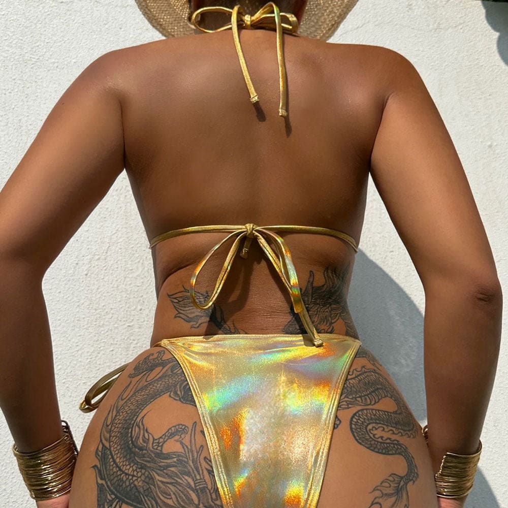 Metallic O-Ring Brazilian Triangle Micro Bikini - On sale