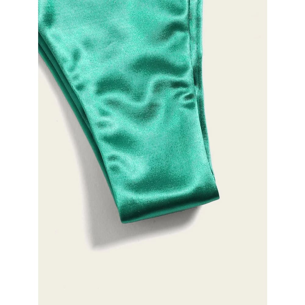 Metallic Satin Halter Bikini – Brazilian High Cut Two-Piece - On sale