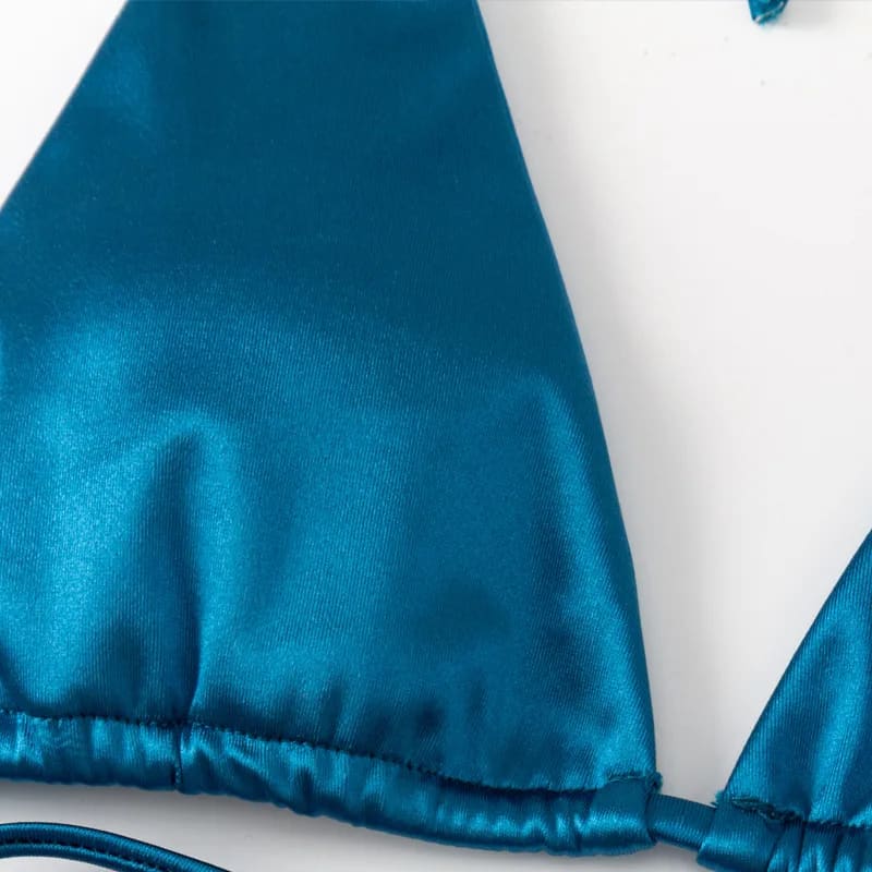 Metallic Satin Halter Bikini – Brazilian High Cut Two-Piece - On sale