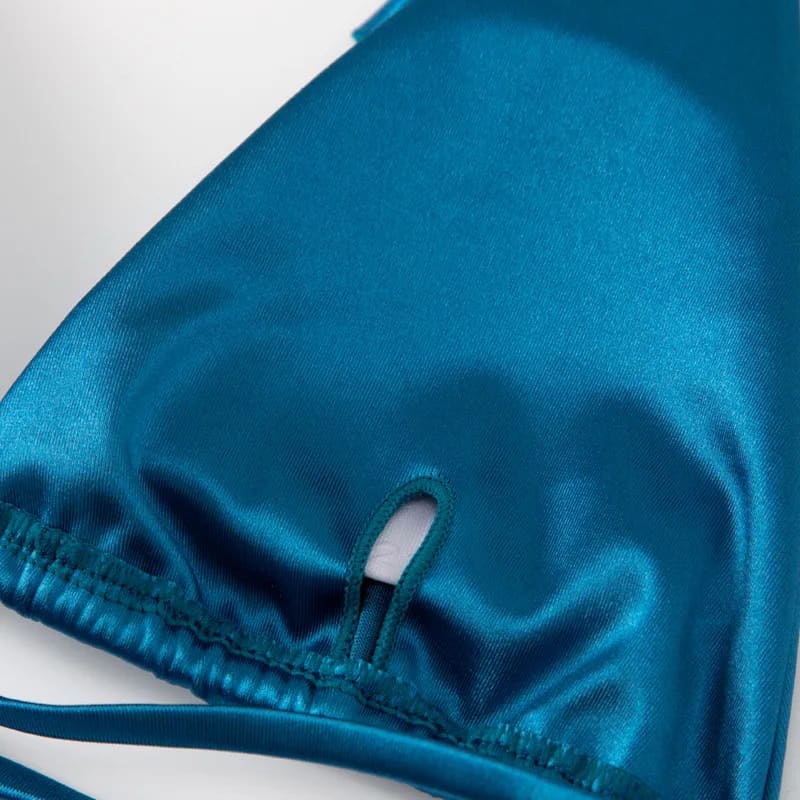 Metallic Satin Halter Bikini – Brazilian High Cut Two-Piece - On sale