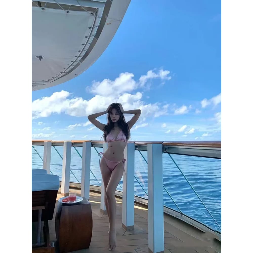 Metallic Satin Halter Bikini – Brazilian High Cut Two-Piece - On sale