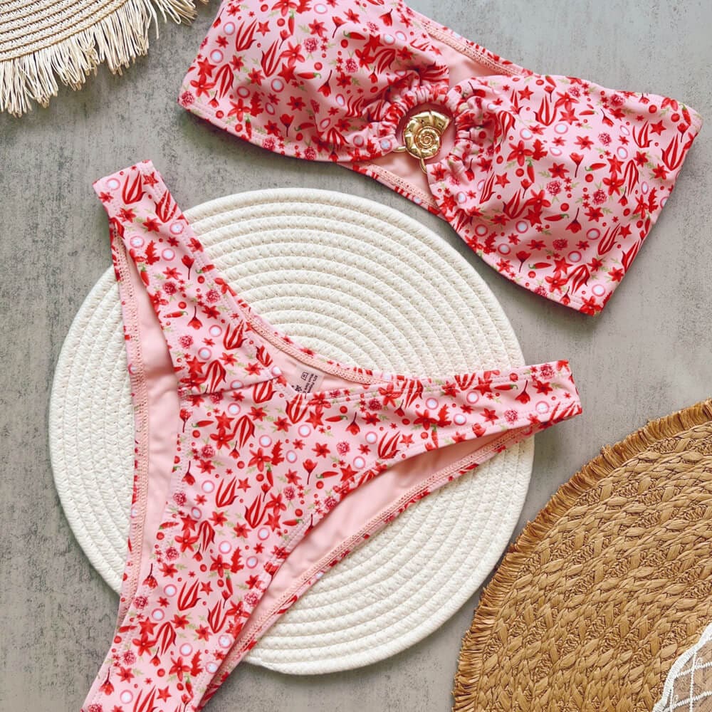 Metallic Sea Snail Bandeau Bikini – High Cut Brazilian Set - On sale