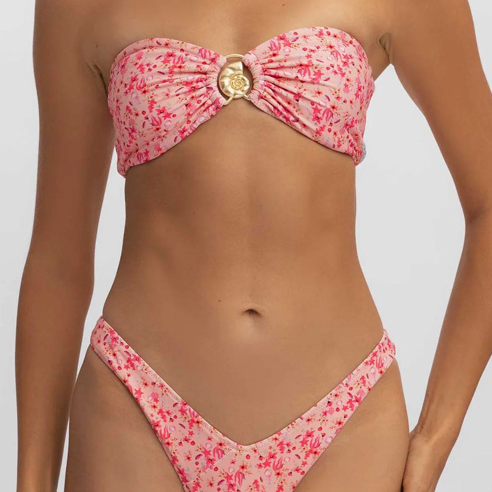 Metallic Sea Snail Bandeau Bikini – High Cut Brazilian Set - Pink / S On sale