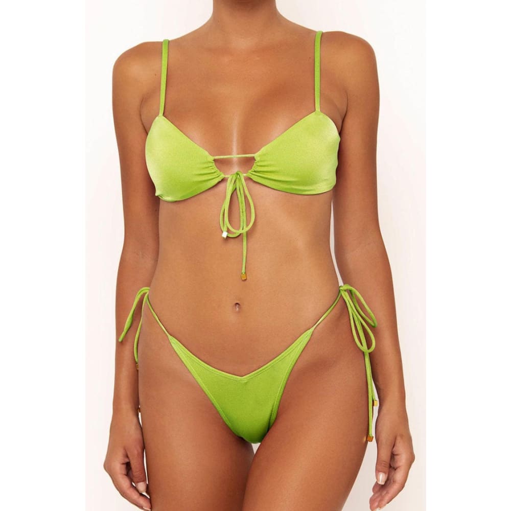 Metallic String Brazilian Cheeky Keyhole Bikini Set - Green / S On sale