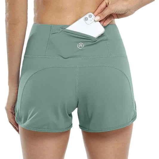 Mid-Waist Soft with Back Pockets Sports Yoga Shorts - On sale