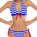 Nautical striped knotted Halter Bikini Swimsuit - blue / L On sale