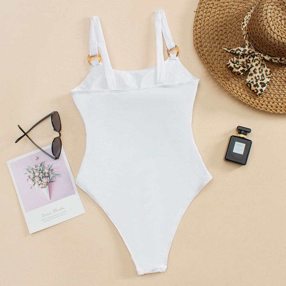 O Ring Square Neck Floral Cutout One Piece Swimsuit - On sale