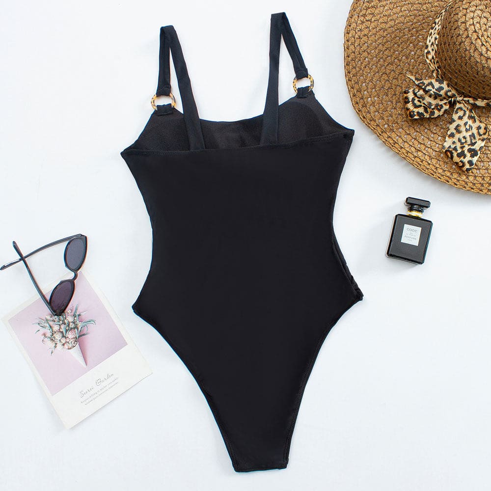 O Ring Square Neck Floral Cutout One Piece Swimsuit - On sale