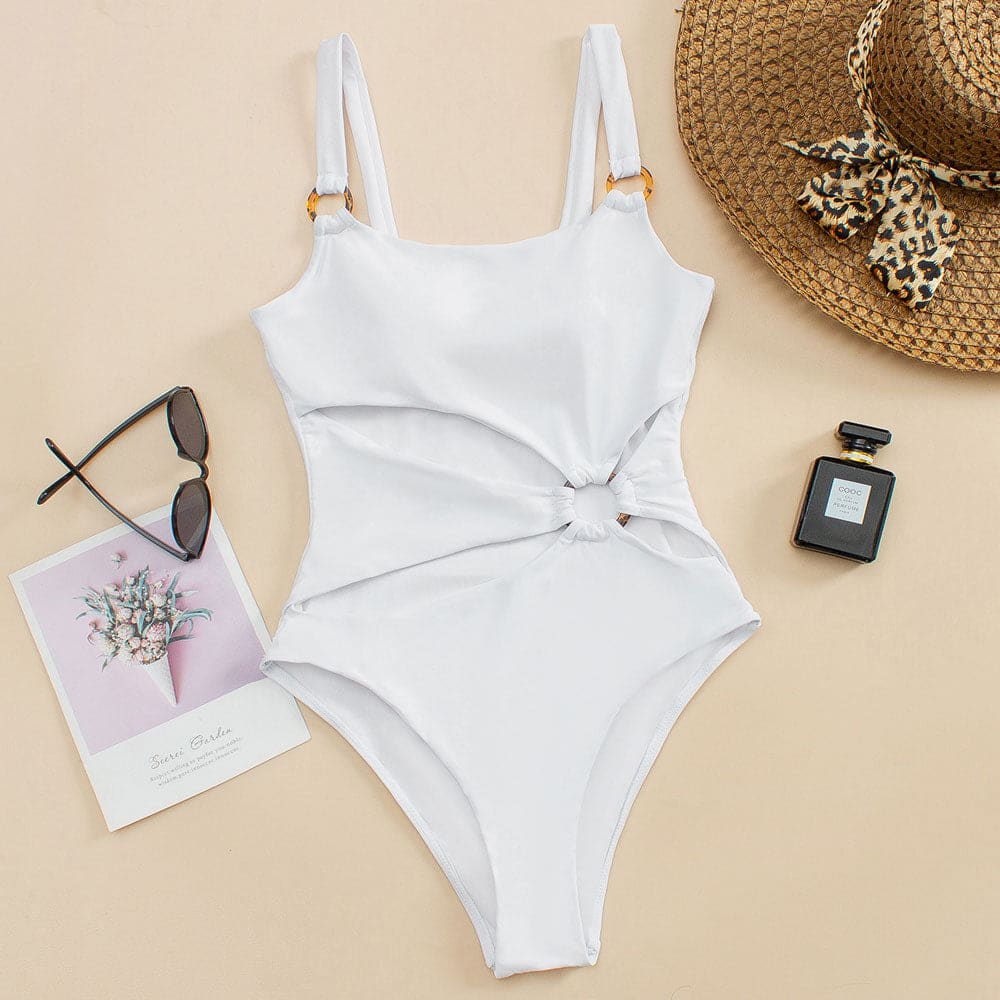 O Ring Square Neck Floral Cutout One Piece Swimsuit - On sale