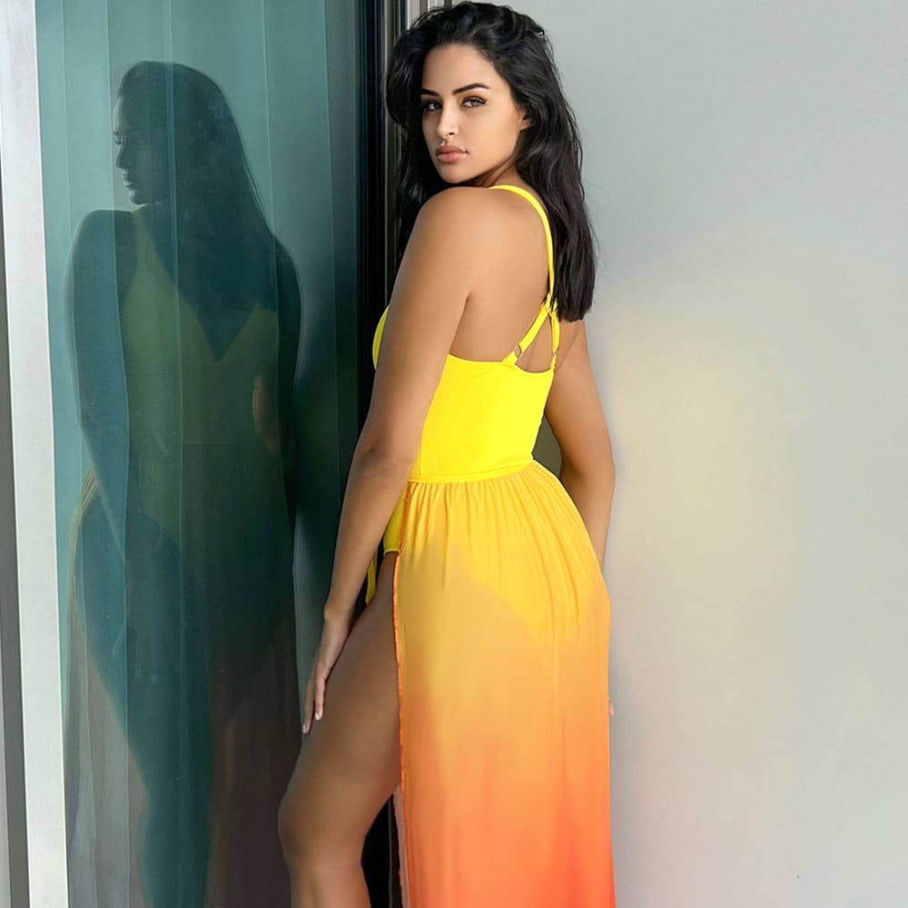 Ombré V Neck Sarong Brazilian Swimsuit - On sale