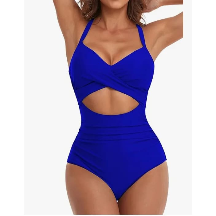 One‑Piece Swimsuit – Tummy Control V‑Neck Cutout Design - 10 / S On sale