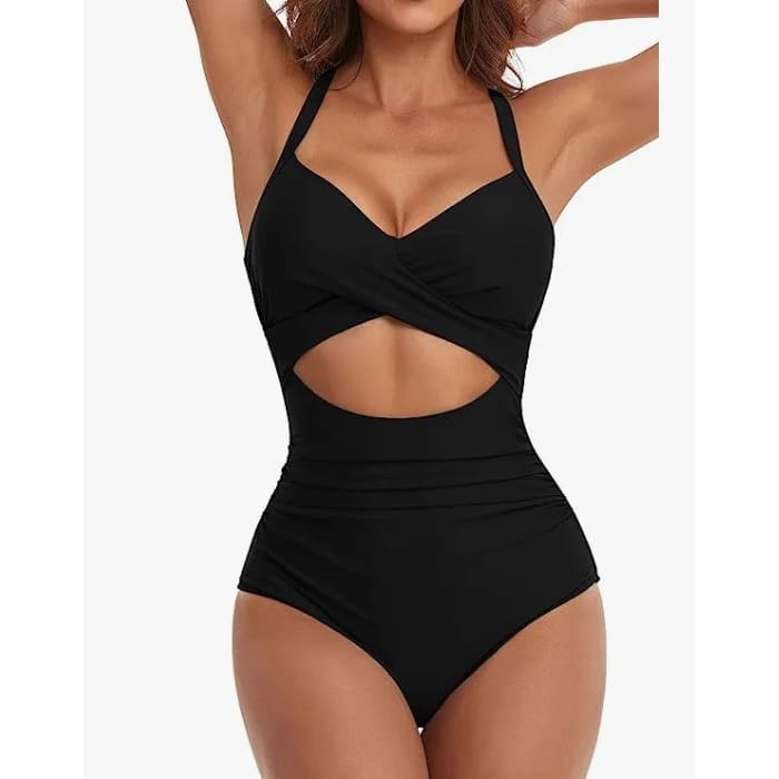 One‑Piece Swimsuit – Tummy Control V‑Neck Cutout Design - 13 / S On sale
