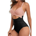 Einteiliger Badeanzug rosé/schwarz, V‑Ausschnitt mit Cutout und Bauchkontrolle