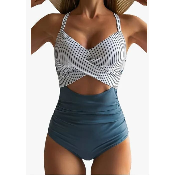 One‑Piece Swimsuit – Tummy Control V‑Neck Cutout Design - 3 / S On sale
