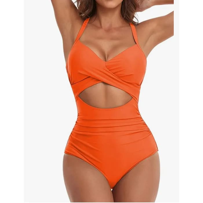 One‑Piece Swimsuit – Tummy Control V‑Neck Cutout Design - 4 / S On sale