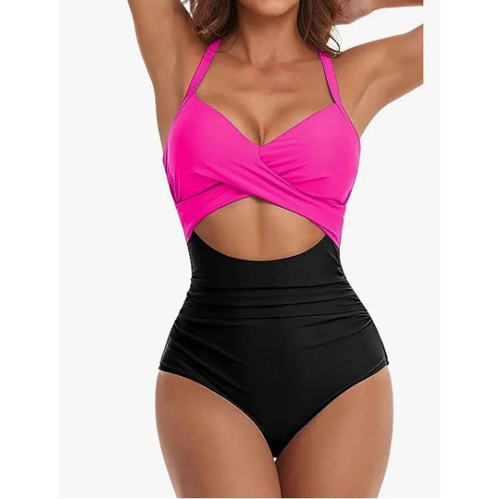One‑Piece Swimsuit – Tummy Control V‑Neck Cutout Design - 5 / S On sale