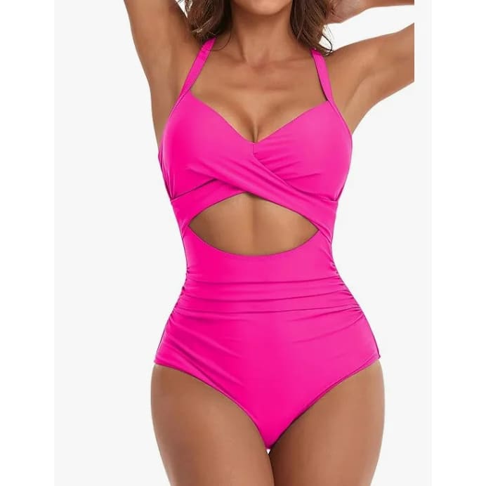 One‑Piece Swimsuit – Tummy Control V‑Neck Cutout Design - 6 / S On sale