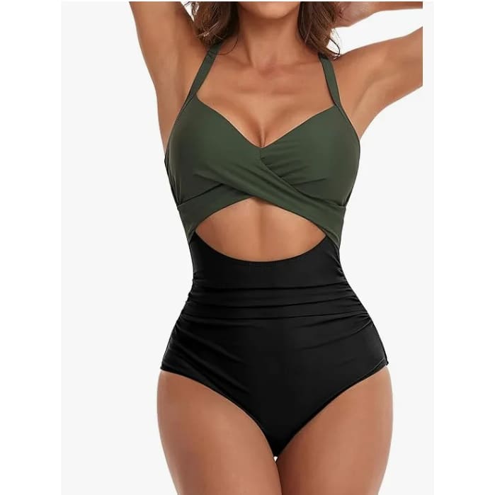 One‑Piece Swimsuit – Tummy Control V‑Neck Cutout Design - 7 / S On sale