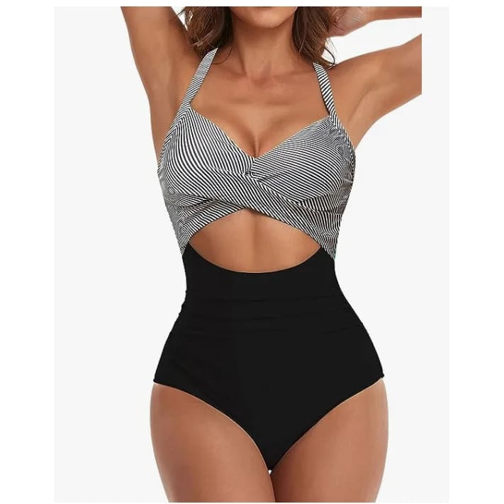One‑Piece Swimsuit – Tummy Control V‑Neck Cutout Design - On sale