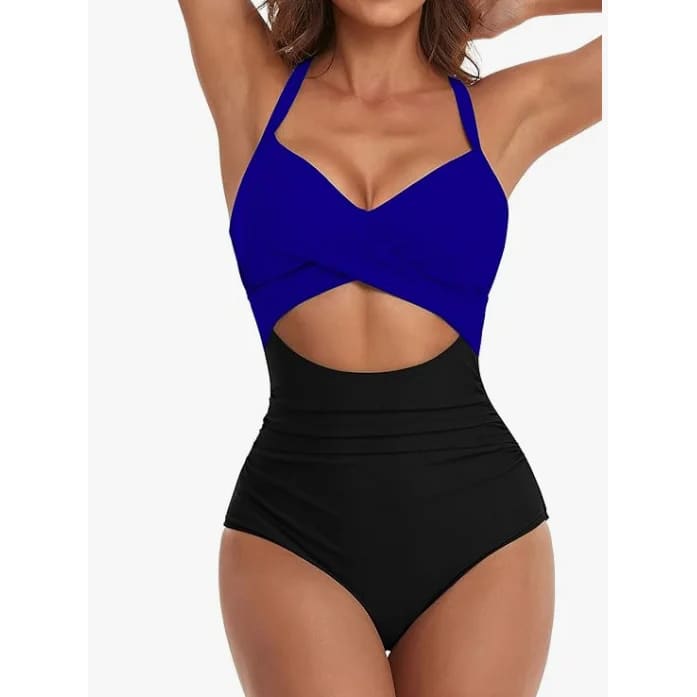 One‑Piece Swimsuit – Tummy Control V‑Neck Cutout Design - 9 / S On sale
