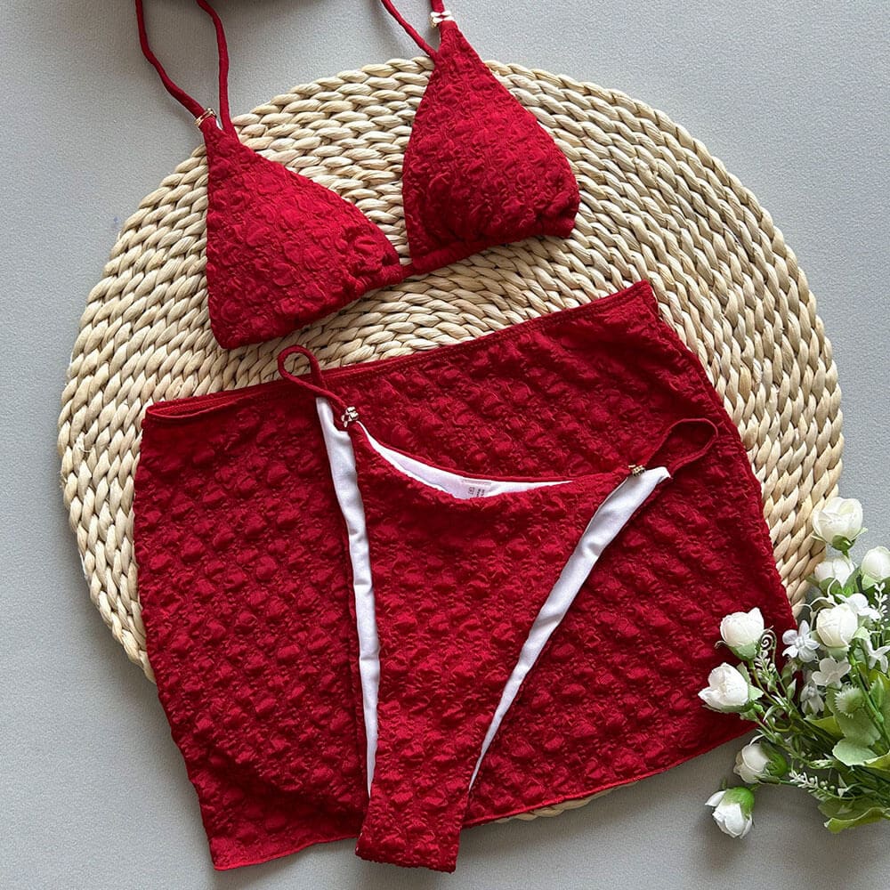 Opulent String Cheeky Micro Triangle Brazilian Three Piece Bikini Swimsuit - On sale