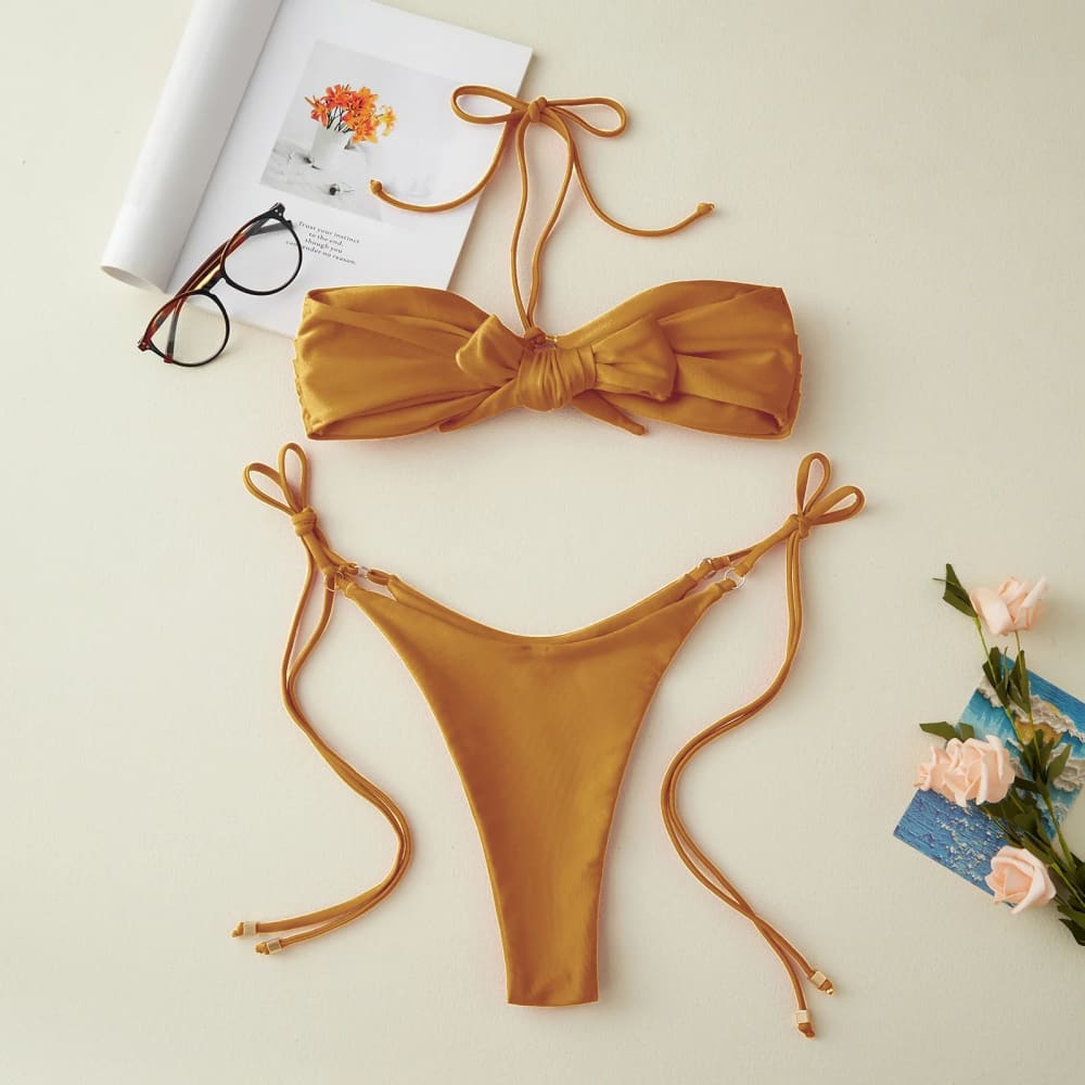 Patchwork Micro Bikini Set with Metal Ring & Low‑Waist Shorts - On sale