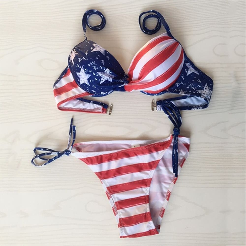 Patriotic American Flag Bikini Set - Blue/Red/White / S On sale
