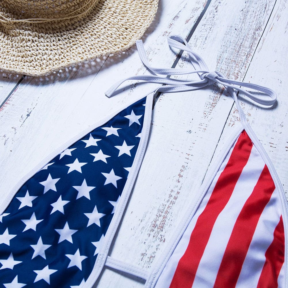 Patriotic Deep V-Neck One Piece Swimsuit - On sale