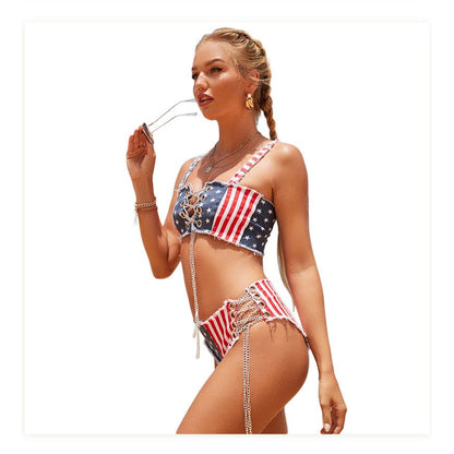 Patriotic Denim American Flag Bikini - On sale
