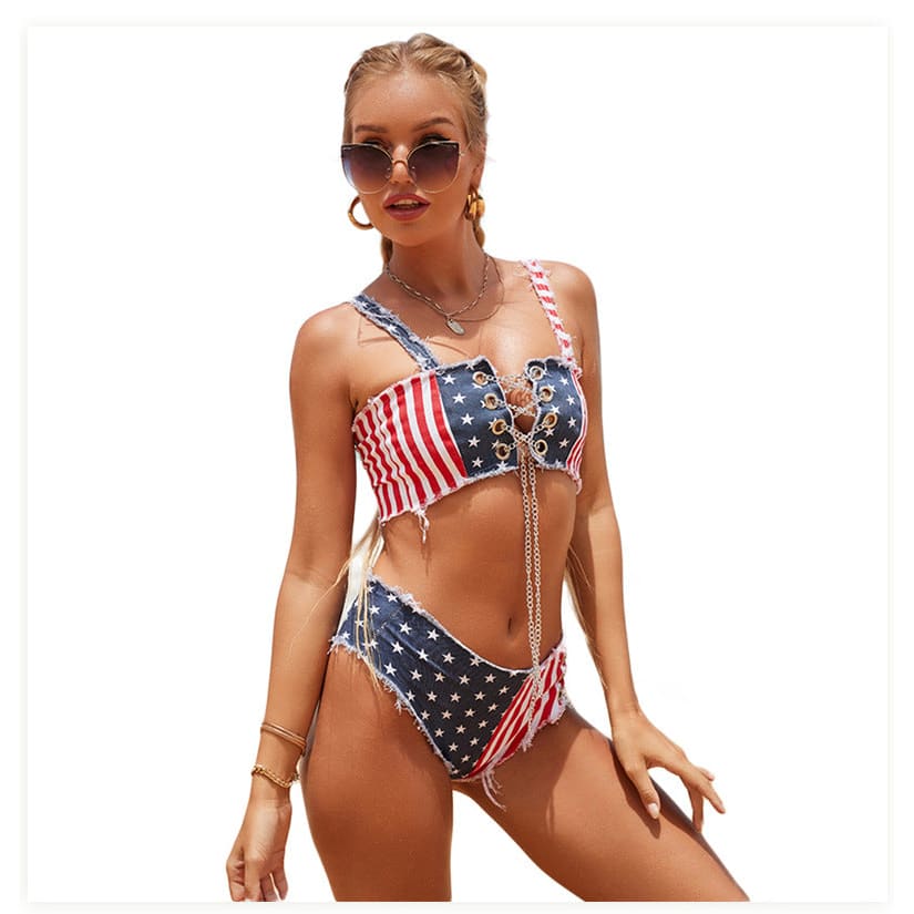 Patriotic Denim American Flag Bikini - On sale