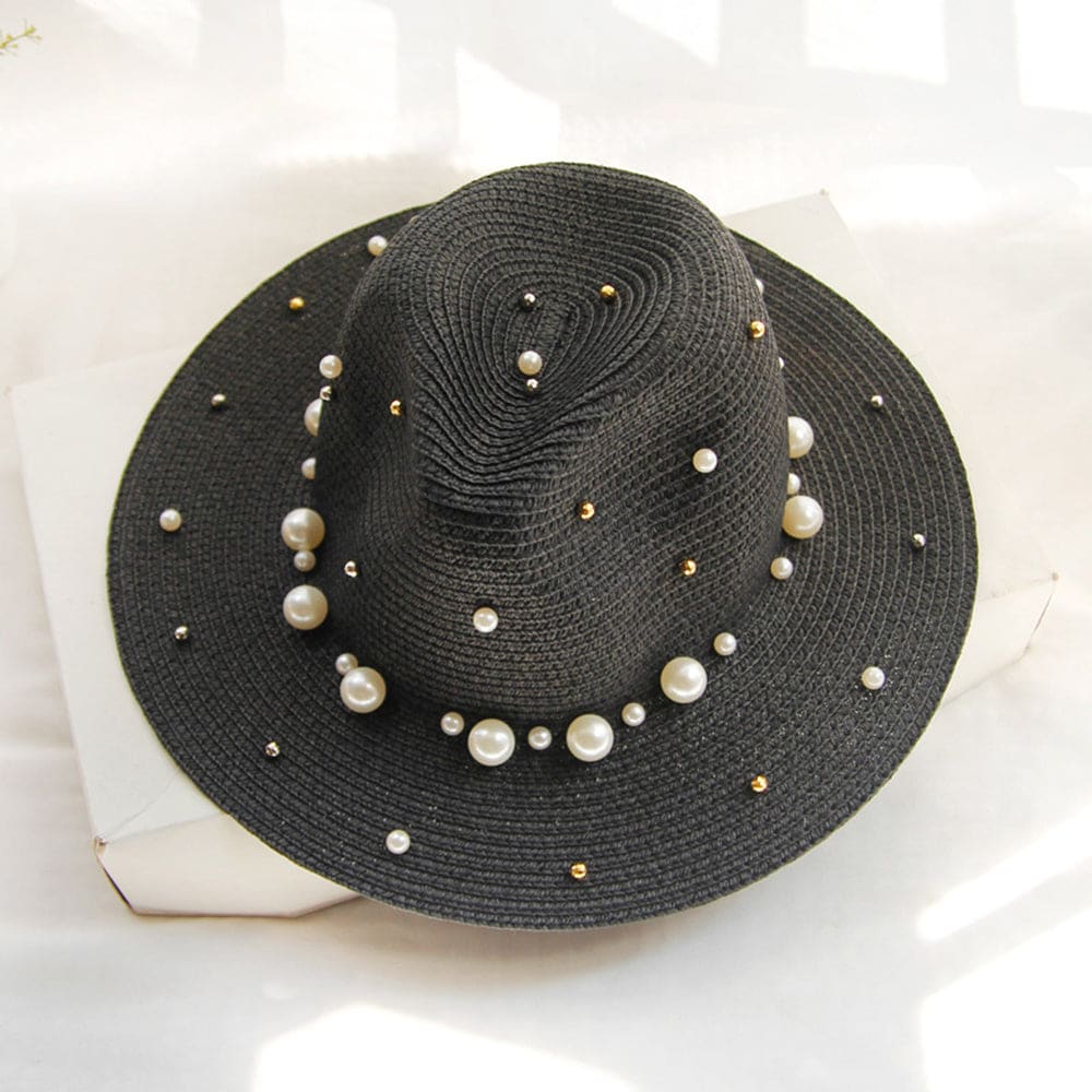 Pearl Beaded Straw Sun Hat - On sale