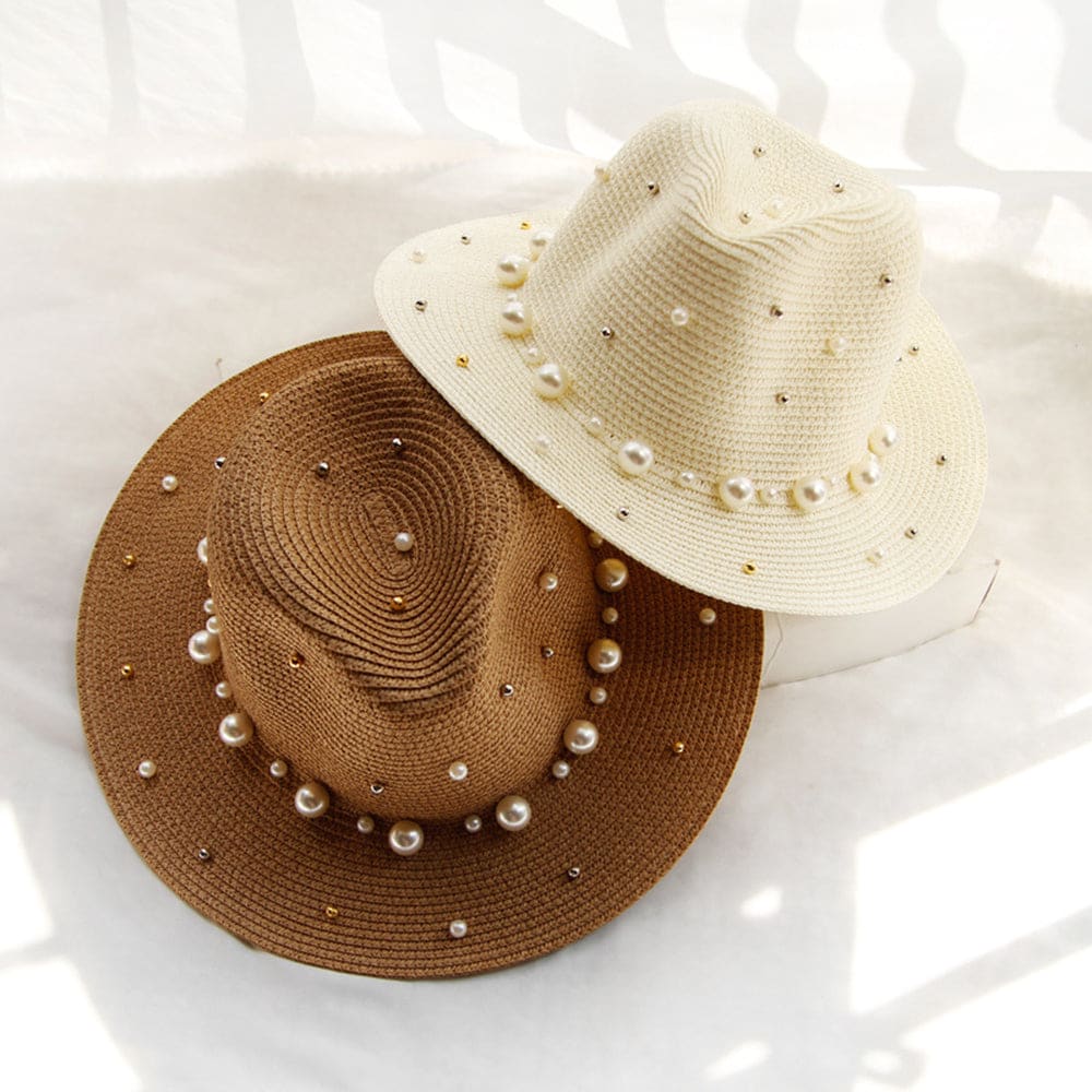 Pearl Beaded Straw Sun Hat - On sale