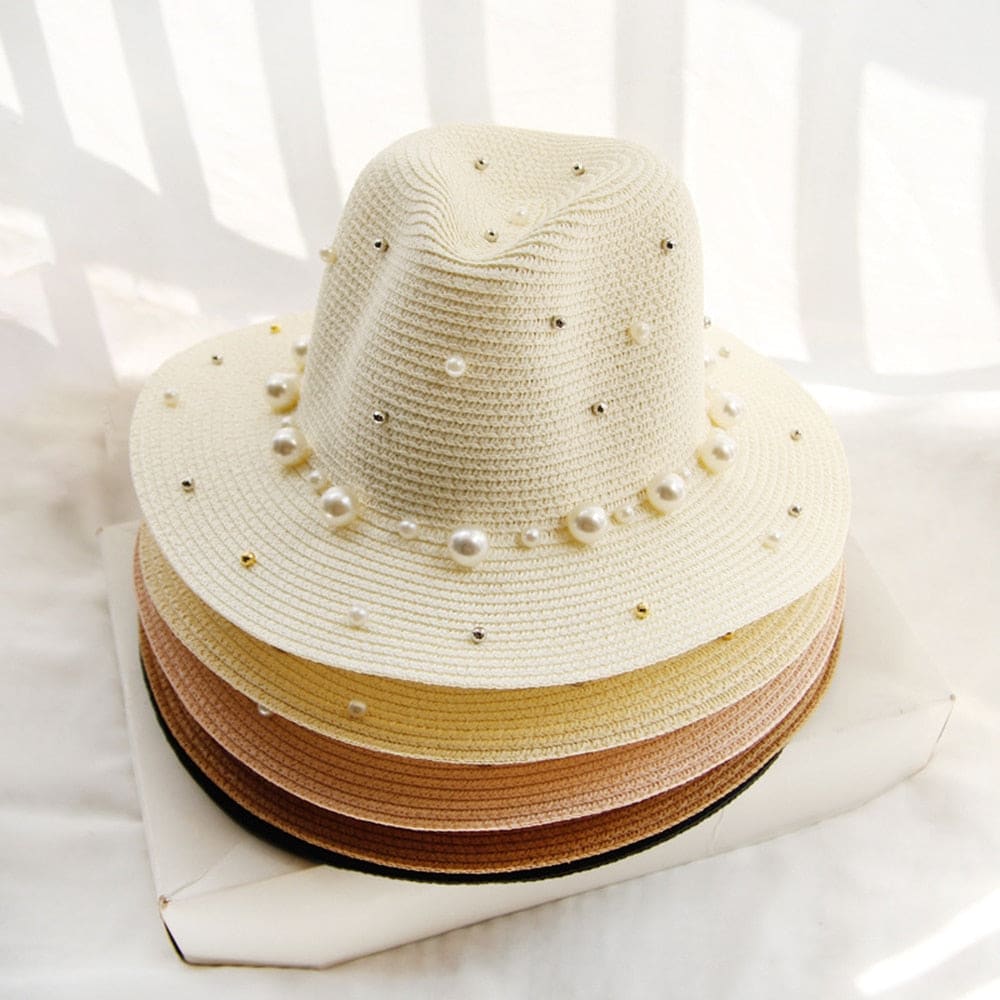 Pearl Beaded Straw Sun Hat - On sale