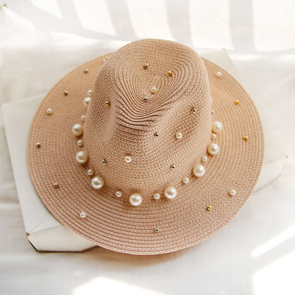 Pearl Beaded Straw Sun Hat - On sale