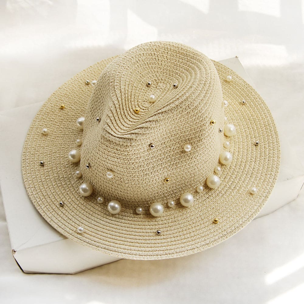 Pearl Beaded Straw Sun Hat - On sale