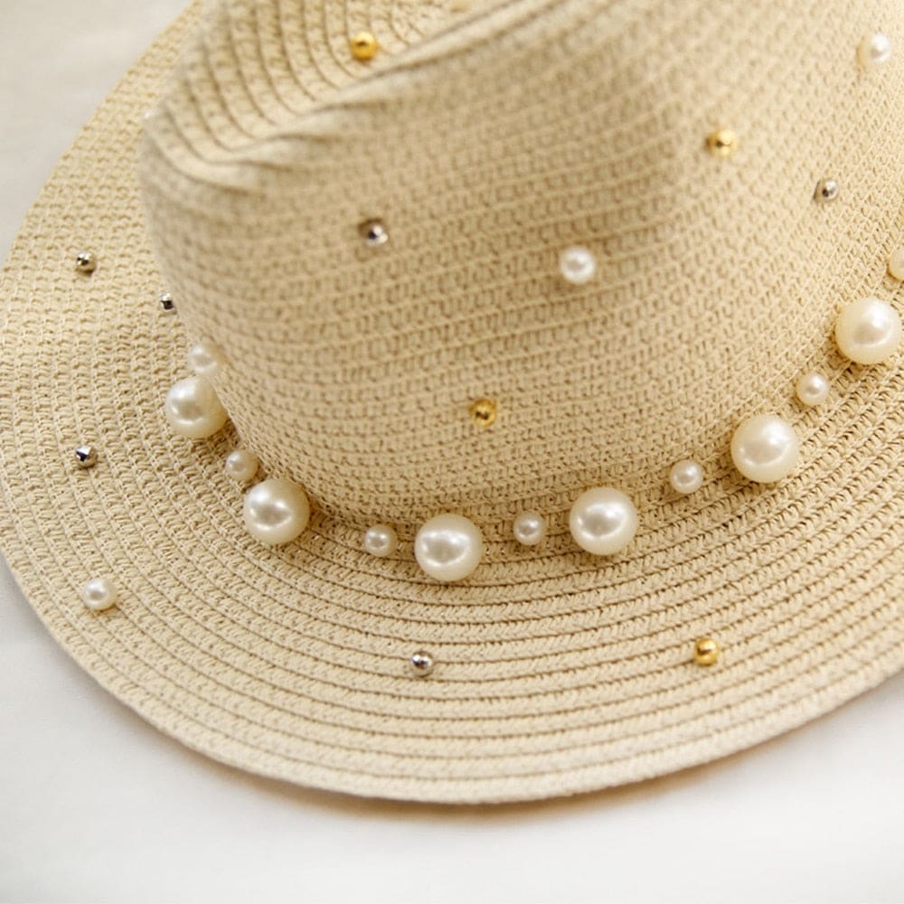 Pearl Beaded Straw Sun Hat - On sale