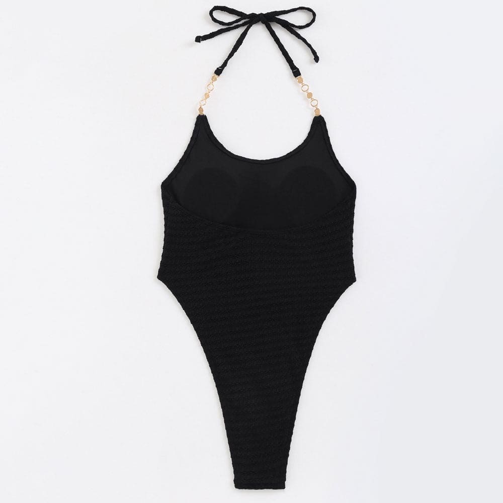 Pearl - Studded Low Back Halter One Piece Swimsuit - On sale