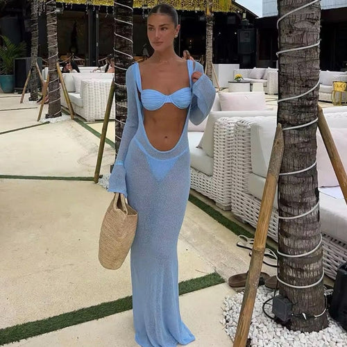 Plunge bikini set azul cielo con sujetador push-up y braguita brasileña