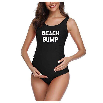 Plus Size Letters Printed Maternity Swimsuit - Black / M On sale